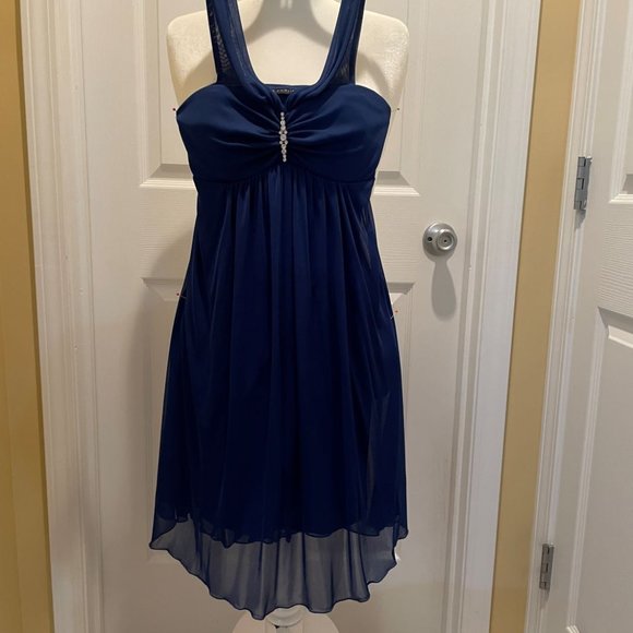 B. Darlin Sapphire Blue Party Dress Chiffon & Synthetic Size M Fits Like Size 6 - Picture 1 of 7